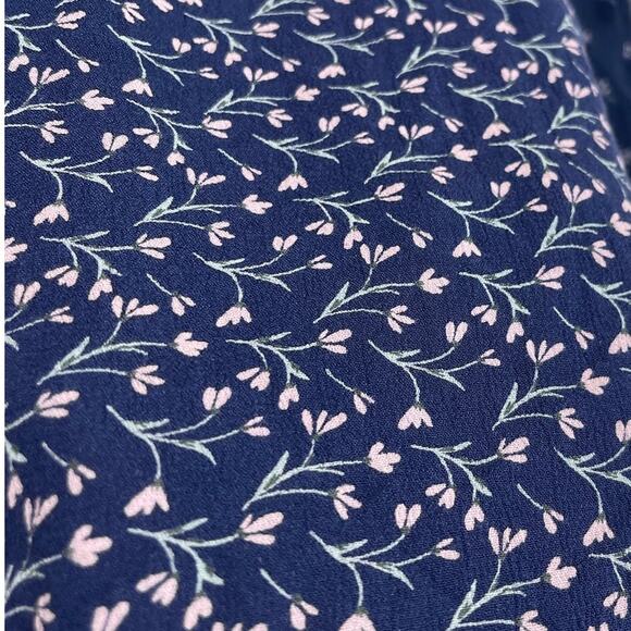 Lucky Brand Women's Small Navy Long Flare Sleeve V Neck Sheer Back Floral Blouse - Picture 4 of 7